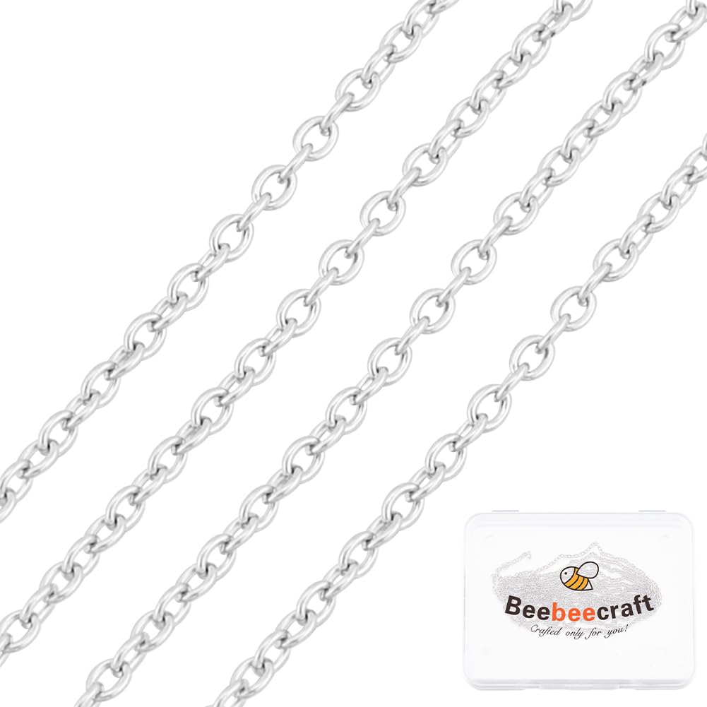 Beebeecraft 1 Box 1M Cable Chain Sterling Silver Flat Chain Bulk for Jewelry Making