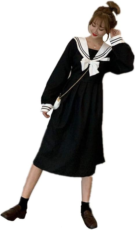 Amazon Co Jp 学院風 ワンピース レディース ワンピ ふんわり セーラー襟 大人 きれいめ 膝丈 青 レディースlolitaワンピース レディース セーラーワンピース 可愛い フレアワンピース 膝丈ふんわり 森ガール 長袖 キャンディ少女 セーラー襟 ワンピース ショート丈