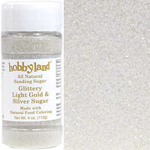 Hobbyland Sanding Sugar (Glittery Light Gold and Silver Sugar, 4 oz) Handcrafted with All Natural Food Coloring, Light Gold and Silver Shimmer