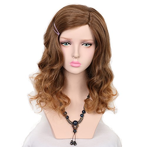 Yuehong Medium Brown Long Kinky Curly Cosplay Harajuku Women Wigs Synthetic Hair Wig
