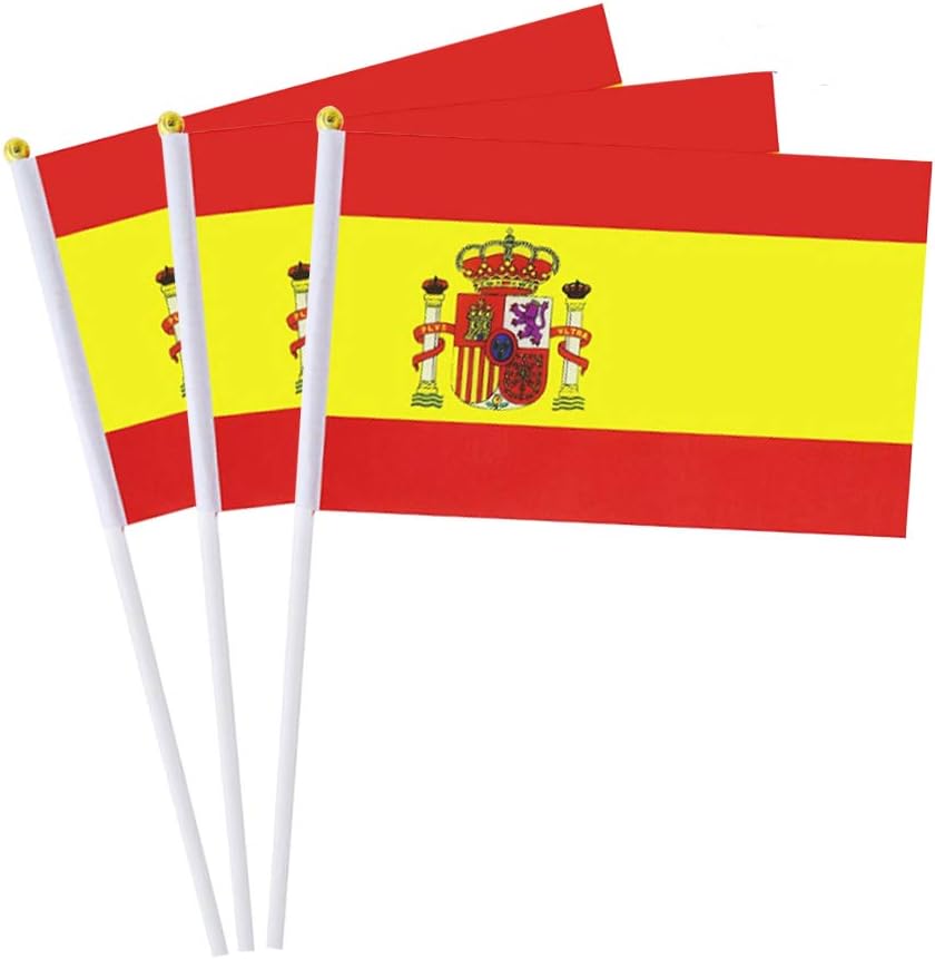 Flags - Spain Flag Spanish Small Stick Mini Hand Held Flags Decorations 1 Dozen (12 pack)