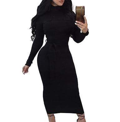 black long sleeve maxi bodycon dress