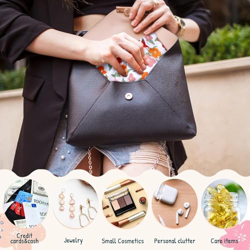 TERRIFI 9 Pcs Mini Pouch for Purse Bulk, Small Makeup Pouch, Waterproof Pocket Cosmetic Bag, Portable No Zipper Small Pouch Printed Flower Travel Toiletry Bag for Women Girl Lipstick Headphone Jewelry