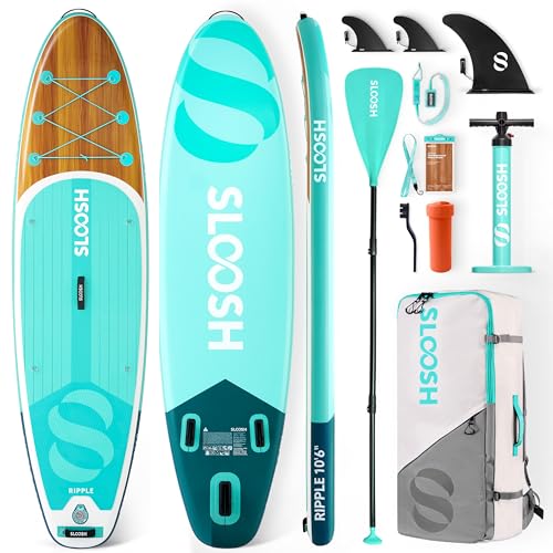 Aufblasbares Stand-Up-Paddle-Board, 10'6" Paddleboard mit Premium-Zubehör, rutschfestes Eva-Deck, ultraleichte Tragetasche und Pumpe, Ripple SUP für Jugendliche & Erwachsene, Aquatische Brise