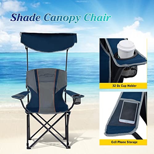 FAIR WIND Oversized Camping Lounge Chair with Adjustable Shade Canopy
