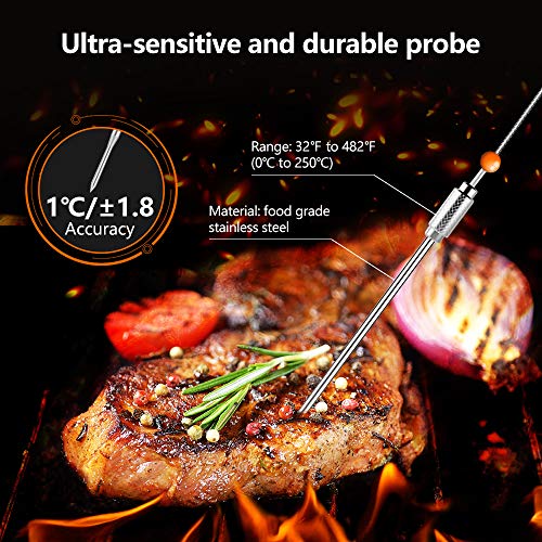 JOLIKE Wireless Meat Thermometer Oven Thermometer 328ft Remote Timer & 4 Probes for Smoker Grill Digital Meat Cooking Jam BBQ Kitchen Grilling, Free Waterproof Cloth Bag