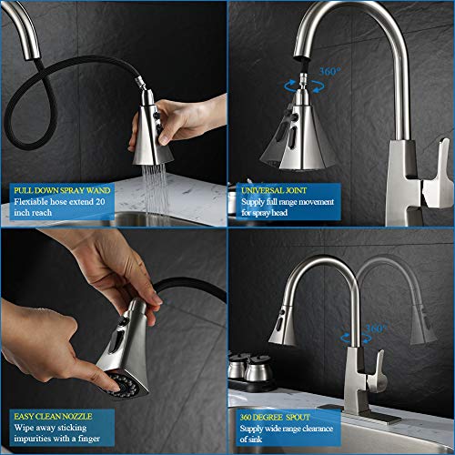 Kitchen sink faucet-Arofa A03LY single handle brushed nickel stainless steel gooseneck kitchen faucets with pull down sprayer