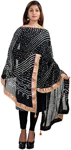 PK BandhaniWomen's Bandhej Art Silk Dupatta (BDU436, Black)