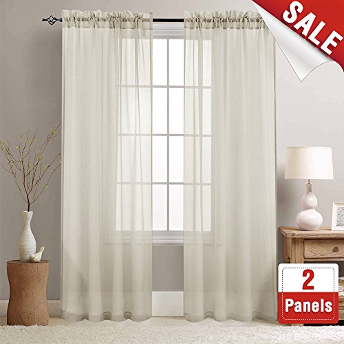 Sheer Curtains 84 inches Long for Living Room Rod Pocket Sheer Window Curtain Panels for Bedroom Voile Curtain Set (1 Pair, Nature)