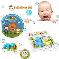 Floating Waterproof Baby Bath Books Set of 2 Non-Toxic Bath Time Toys Animal Paradise & Zoo Baby Animals Bath Book Educational Bath Toys for Toddlers Kids Infants Babies Boys and Girls Bathtub Toy