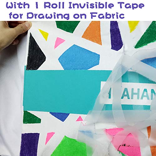 Fabric Markers,Happlee Fabric Paint Pens Permanent 12 Colors for T-Shirts Clothes with 2 Stencils Set and 1 Roll Invisible Tape