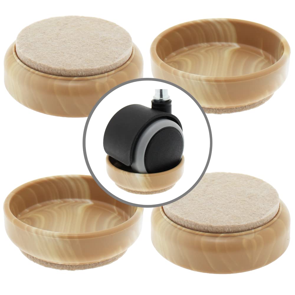 Lifeswonderful - 4x Felt Base Castor Cups - Non Slip - Protect Your Floors & Prevent Furniture From Moving or Rolling (Lighter Wood Effect)