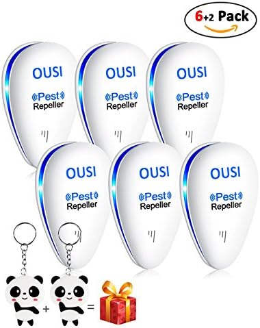 OUSI Ultrasonic Pest Repeller, 6 PACK Mouse Repellent Electronic Plug with Night Light Bug Repellent for Indoor Insects, Mice, and Spiders, Ants Non-toxic Human &amp; Pet Safe Bonus 2pcs Key Chain
