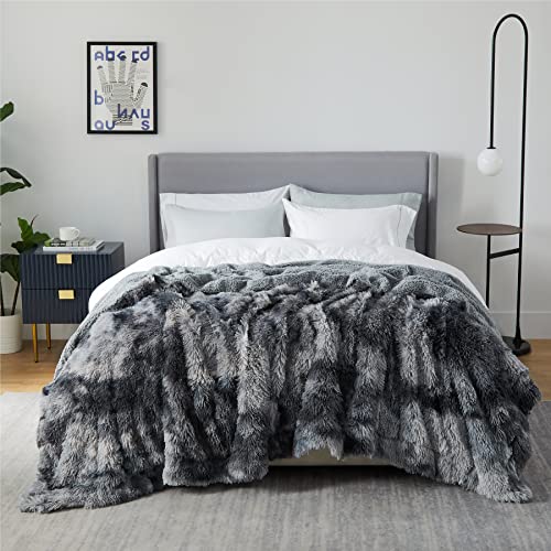 Bedsure Faux Fur Winter Queen Size Blankets Grey Tiedye Fuzzy Fluffy Soft Big Warm Plush Cozy