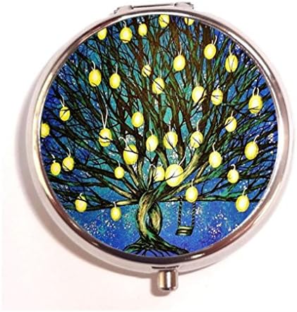 Royal Blue Glowing Lanterns Lights Swing Tree Branches Starry Night Sky Custom Fashion Pill Box Medicine Tablet Holder Organizer Case for Pocket or Purse
