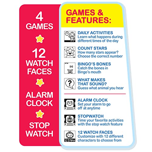 JJ’s Learning Smart Watch Toy for Kids with 3 EducationBased Games, Alarm Clock, and