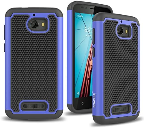 Coolpad Defiant / 3632A Case, INNOVAA Anti-Slip Shockproof Soft Silicone Dual-Layer Durable Armor Case W/ Free Touch Screen Stylus Pen - Black/Blue