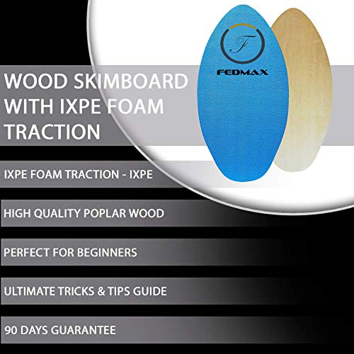 Wood Skimboard with IXPE Foam Traction, No Wax Needed Red, 30" (Up to