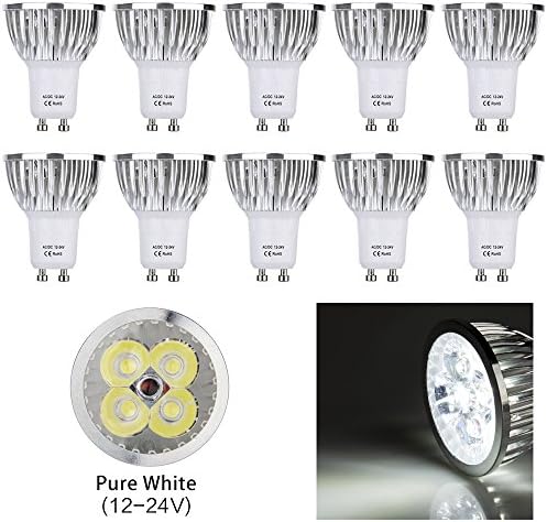 IARR 10pcs Pack 12V 4W GU10 Pure White LED Bulbs Standard Size, Recessed Lighting, Track Lighting, Spotlight