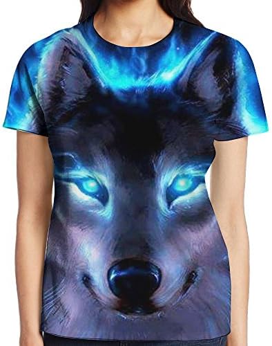 3D Cool Wolf Women's T-Shirts Fashion Short Sleeve Graphic Tops Tees L
