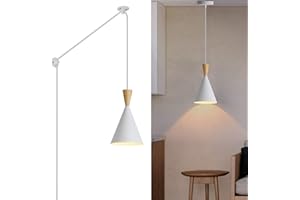 DEC LUCE DECOLUCE LIGHTING Modern plug in Pendant Light with cord, Adjustable chandelier hanging lamps that plug into wall outlet for Kitchen Island, Bedroom, Living room, Dining Room, Contemporary wall Décor white (plus)
