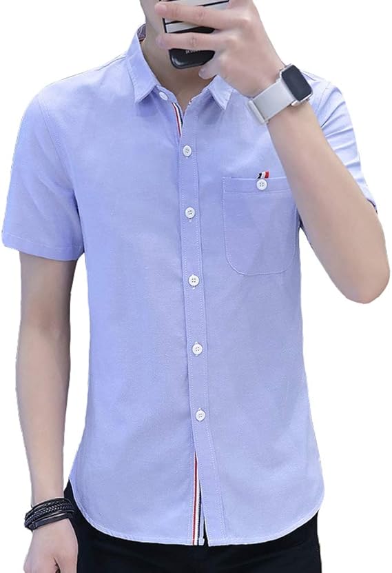 Amazon シャツ メンズ カジュアル オシャレ細身 シャツ メンズ オックスフォードシャツ 綿 スナップ 無地 春 夏 秋 ブルー M シャツ 通販