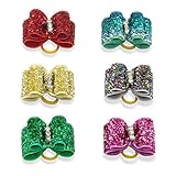 Beirui Bling Dog Topknot Bows - Crystal Rhinestone Studded Cute Dog Hair Bows - Sparkly Nylon Pet Grooming Accessories for Long Hair Dog & Kitten 20pcs