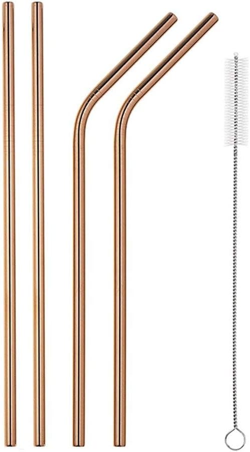 SSORA Stainless Steel Drinking Straws Rose Gold Color Reusable Drink Straw for 30 Ounce Tumblers Rumblers Cold Beverage (Set of 4, 2 Bent 2 Straight 1 Brushes)