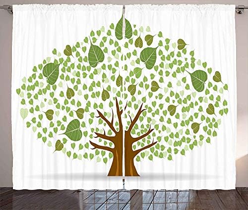 Window Curtains Panel Set for Living, Dining Room, Bedroom Tree Kitchen Curtains Sacred Fig Bodhi Tree Illustration Full of Leaves Spiritual Enlightenment,2 Panels,52"x63"