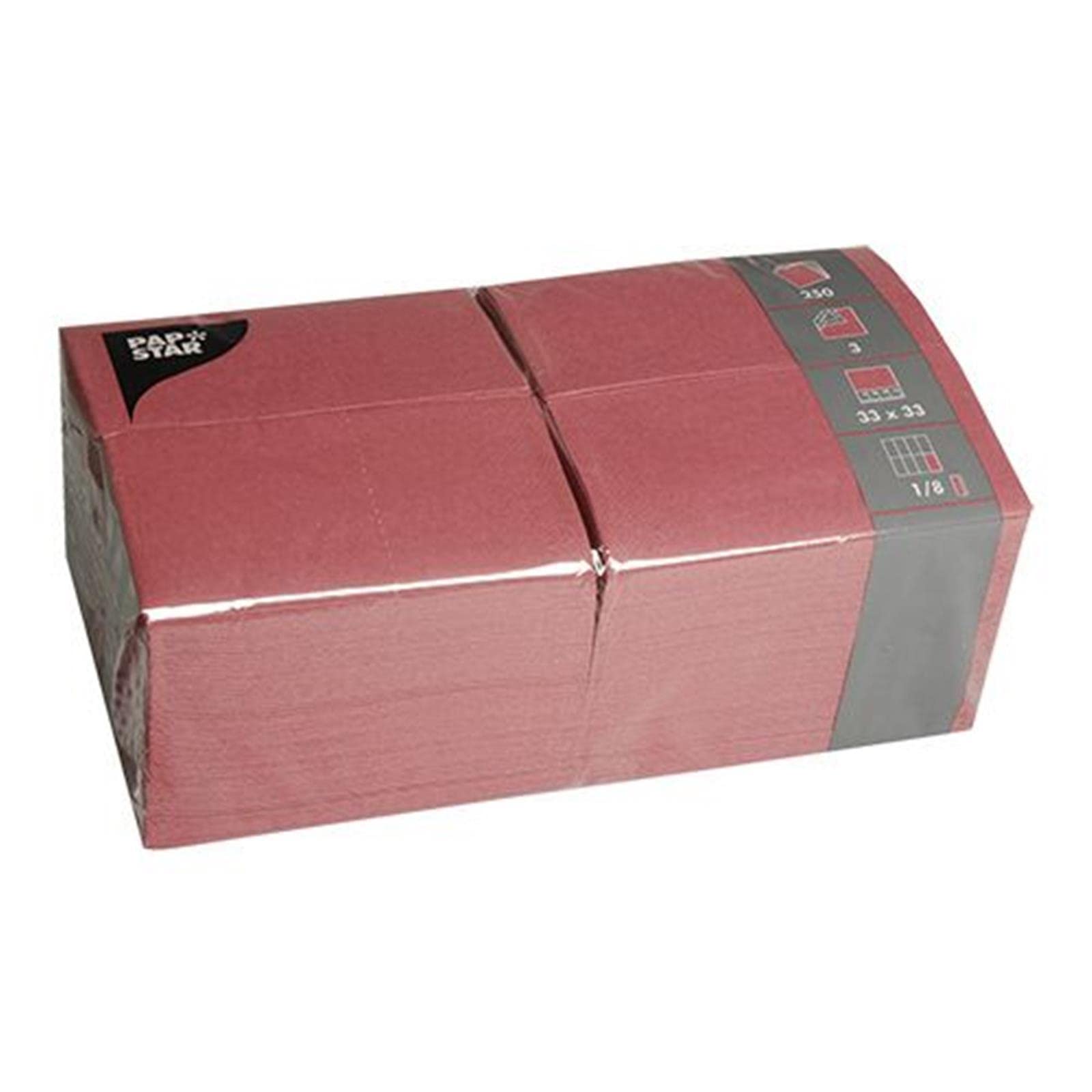 PAPSTAR 84577 250 x Napkins 3-Ply with 1/8 Fold 33 x 33 cm, bordeaux