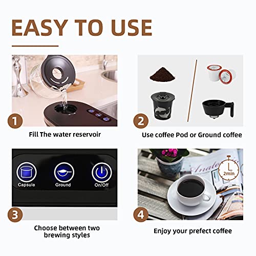 WOWOW Single Serve Coffee Maker K Cup Pod & Ground Coffee,2In1 Small