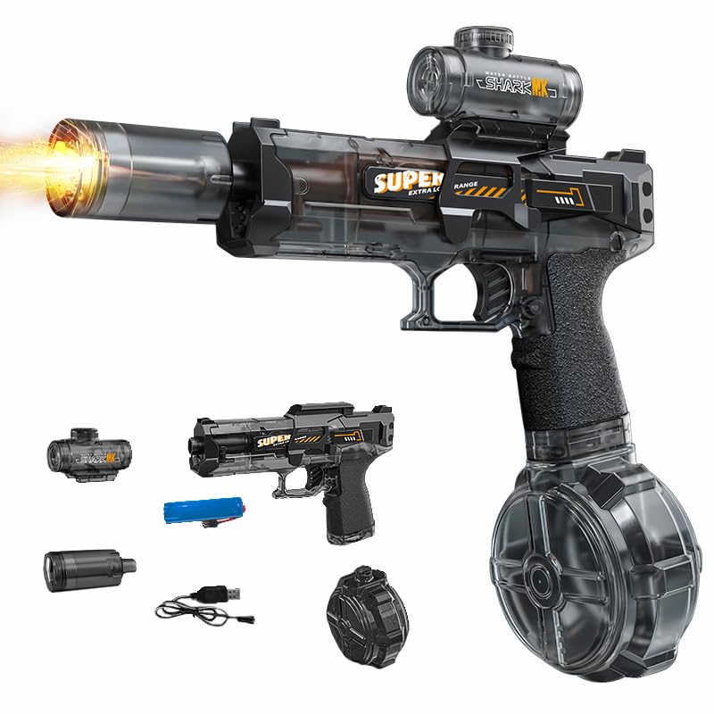 YoPoll Electric Water Guns for Adults Kids, Automatic Squirt Gun with 26FT Range, Super Blaster Soaker High Capacity Pistol for Swimming Pool Party Toy ColorBlast LED Electric Water Gun (Black)