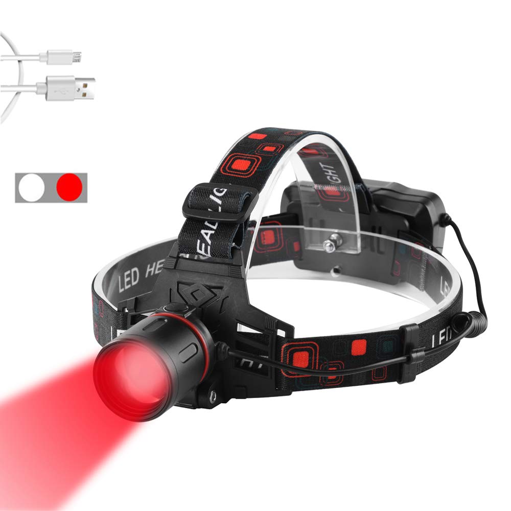 Weslite Red Light Head Torch Rechargeable Zoomable Hunting Headlight Ultra Bright Red & White Light for Astronomy, Night Vision, Hog & Coyote Varmint Hunting