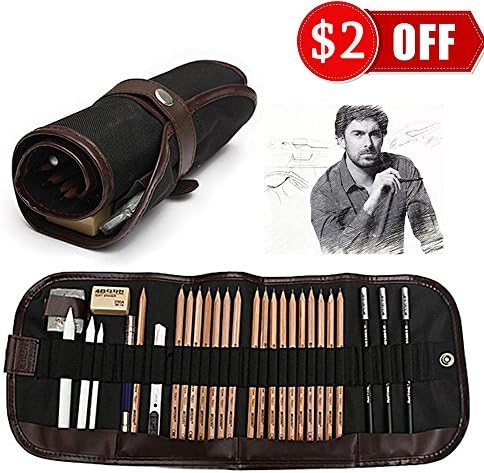 Sketch Pencils Set, Manba Sketching and Drawing Pencils Set, Art Drawing Supplies Set with Graphite Charcoal Sticks Tools and Kit Bag for Artists Students Beginners, 18 Pcs