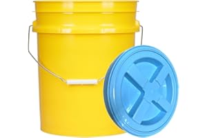 House Naturals 5 Gallon Food Grade Plastic Bucket with Air Tight Screw on Lid Made in USA Container (Yellow Bucket with Aqua Lid)