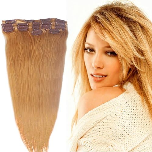 15" 18" 20" 22" Remy Clip-in 7 Pcs 16 Clips 100% Human Hair Extensions 70g to 80g 5 Colors (22" 80G, 27# Dark Blonde)