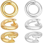 Beebeecraft 12Pcs 2 Colors 925 Sterling Silver Locking Jump Ring OD 6mm ID 3.5mm/ 3mm 24K Gold Plated Round Connector Open O Ring for Charms Necklace Bracelet Jewelry Making, 1~1.5mm Thickness