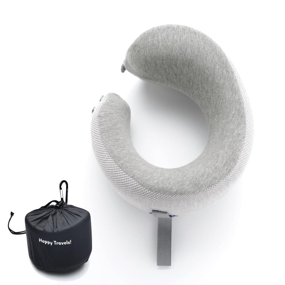Photo 1 of C CUSHION LAB Travel Pillow, Award-Winning Patented Ergonomic Design for Chin & Neck Support Memory Foam Neck Pillow, Compact Airplane Pillow for Traveling, Flight, Car (Gray, Medium)