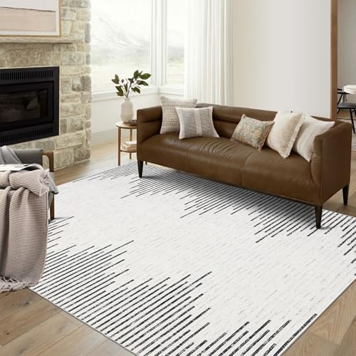 GlowSol Washable Area Rug 8x10 Large Rug Modern Rugs Beige Checkered Rugs Geome…