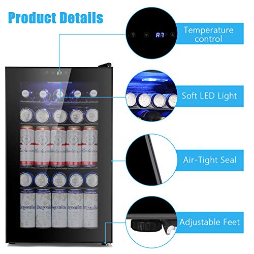 BOSSIN Beverage Refrigerator and Cooler, 85 Can Capacity with Smoky