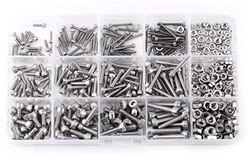 DollaTek 480pcs M2 M3 M4 304 Stainless Steel Hex Socket Head Cap Screws Nuts Assortment Kit with Box