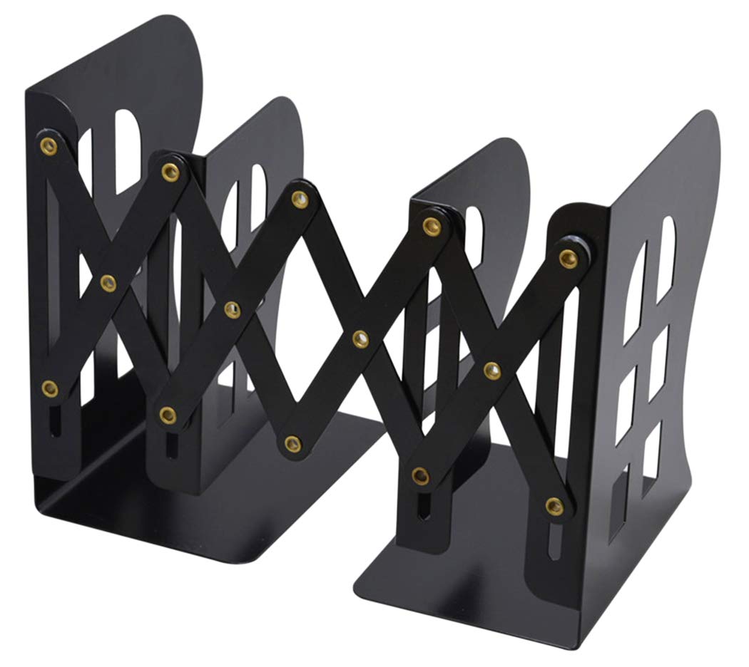 Xiaoyu Metal Retractable Bookends, Book Racks, Book Stands, Book Holder for Desktop, Medium, Black