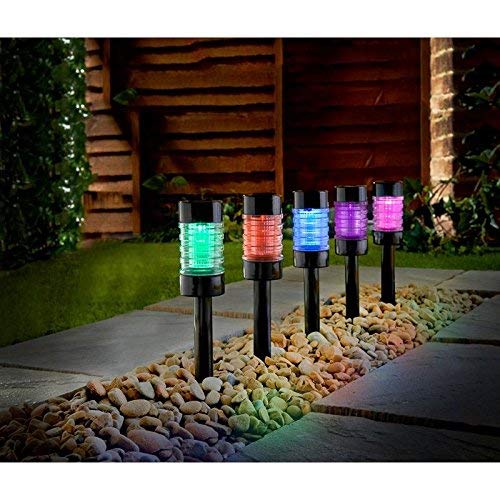 Mason & Jones 5pk Solar Powered Black Nickel Post LightsColour Changing Amazon.co.uk Garden