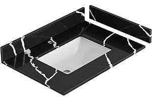 EQLOO 30 in. W x 22 in D Quartz Vanity Top in Black Marquina,with One Sidesplash & One Backsplash, Vanity Sink Top with Assembled Single Drop-in Sink, Pre-Drilled Single Faucet Hole Countertop