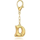 WOWORAMA Initial Letter Keychain for Women Chunky Gold Bubble Letter Bag Charm Purse Charm Personalized Keyrings Accessories