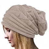 Women Knitted Hat, Malltop Winter Warm Crochet Beanie Folded Flanging Caps (Beige)