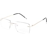 FEISEDY Progressive Multifocus Reading Glasses Rimless Blue Light Blocking for Men and Womens B4010