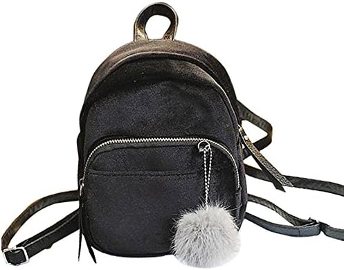 Creazrise Women Fashion School Bags Mini Thicken Corduroy Backpacks Fashion Canvas Tassel School Bags (Black B)