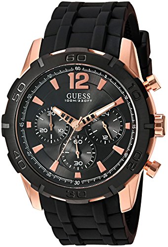 UPC 091661465567, GUESS Men&#39;s U0864G2 Sporty Rose-Gold Stainless Steel Multi-Function Watch with Chronograph Dial and Silicone Strap Buckle