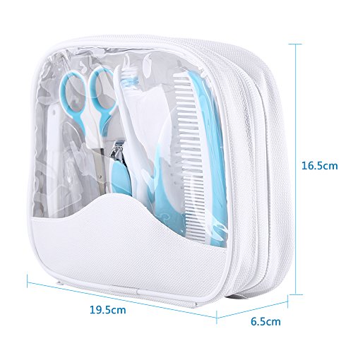 Baby Grooming Kit, 7pcs/Set Safe Hair Comb ToothBrush Nail Clipper Scissors Healthcare Daily Nurse Shower Tool Set with Carry Bag for Unisex Newborn Toddler Infant Girls and Boys Kids (Blue)